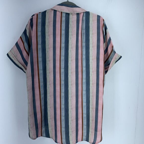 Amaryllis Womens 2XP Button Up Tunic High Low Top Multicolor Stripes Relaxed - Picture 5 of 6